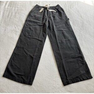 Aerie Cargo Elastic Tie Waist Wide Leg Pants Sz Charcoal Grey